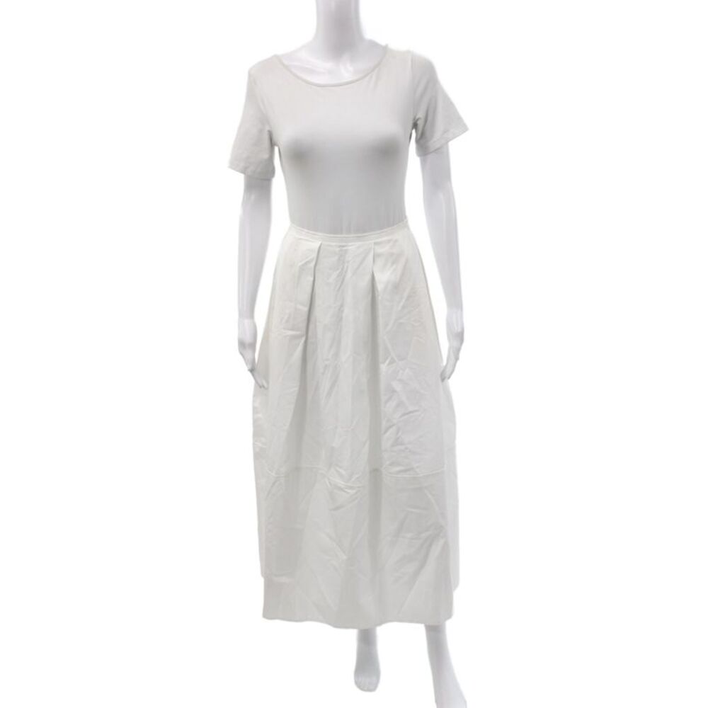 Lafayette 148 New York Women A-Line White Cotton Midi Skirt Short Sleeve Size M